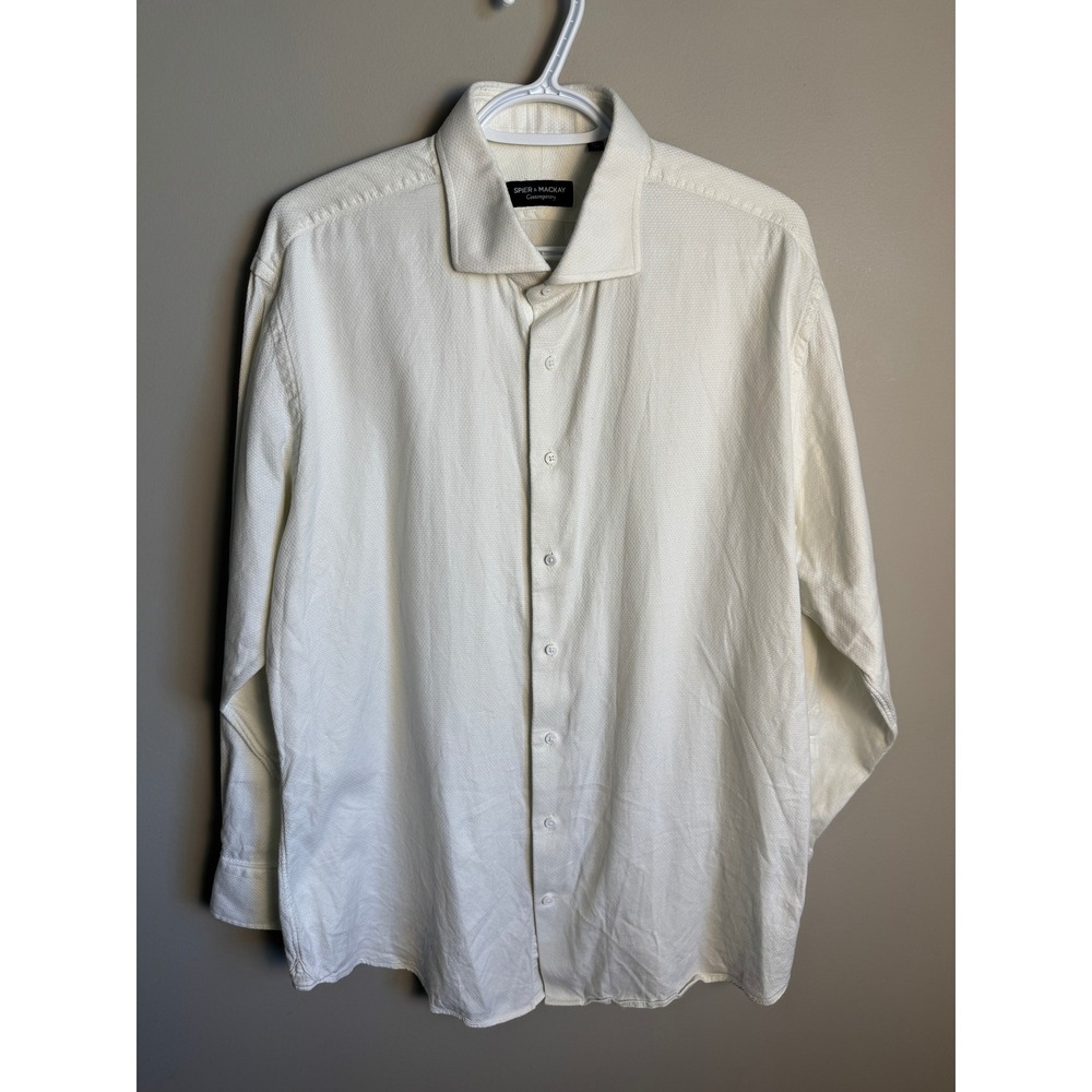 Spier & Mackay Mens Ivory Contemporary Shirt 17.5 34 Preppy Classic Textured